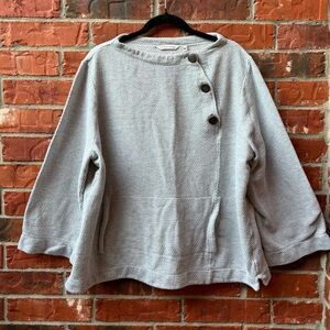 Soft Surroundings Womens 1X Gray Terry Nautical Coastal 3 Button Sweater